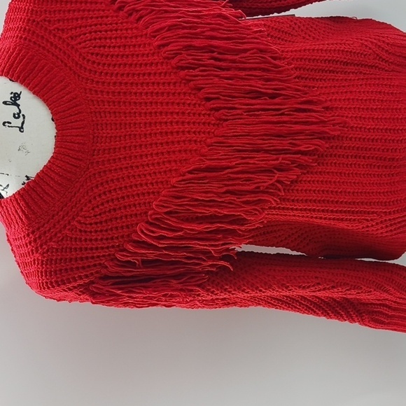 No Boundaries Fringe Sweater Red Yarn Knit Crew Neck Casual Womens XL - Picture 3 of 8